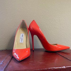 Jimmy Choo London orange patent leather heels